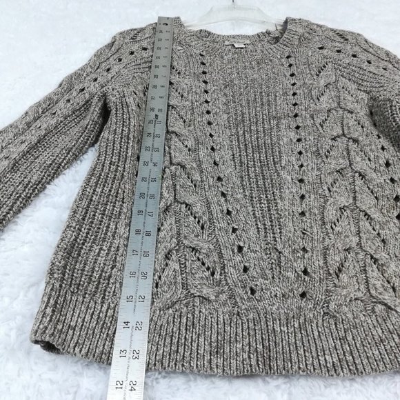 Lucky Brand Womens Sweater Pullover Cable Knit Crew Neck Beige Brown Stretch L - Picture 4 of 11